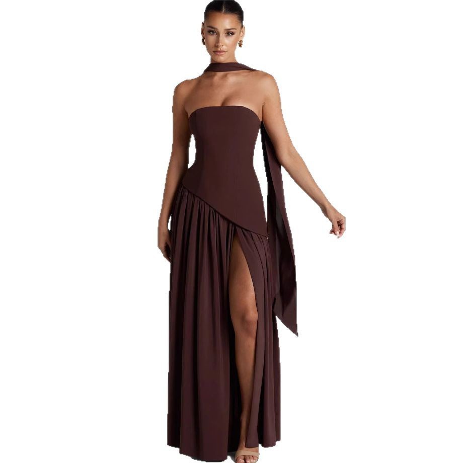 Women Irregular Tube Top Tied Dress