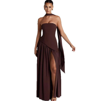 Women Irregular Tube Top Tied Dress