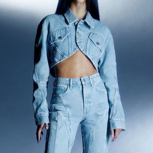 Fashion Short Jacket Straight Jeans For Women's