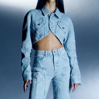 Fashion Short Jacket Straight Jeans For Women's