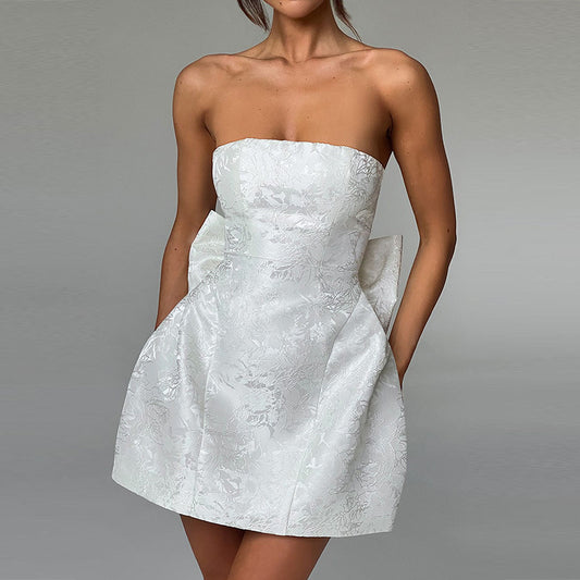 The Bow Muse – Women's Strapless Dress with Feminine Detail