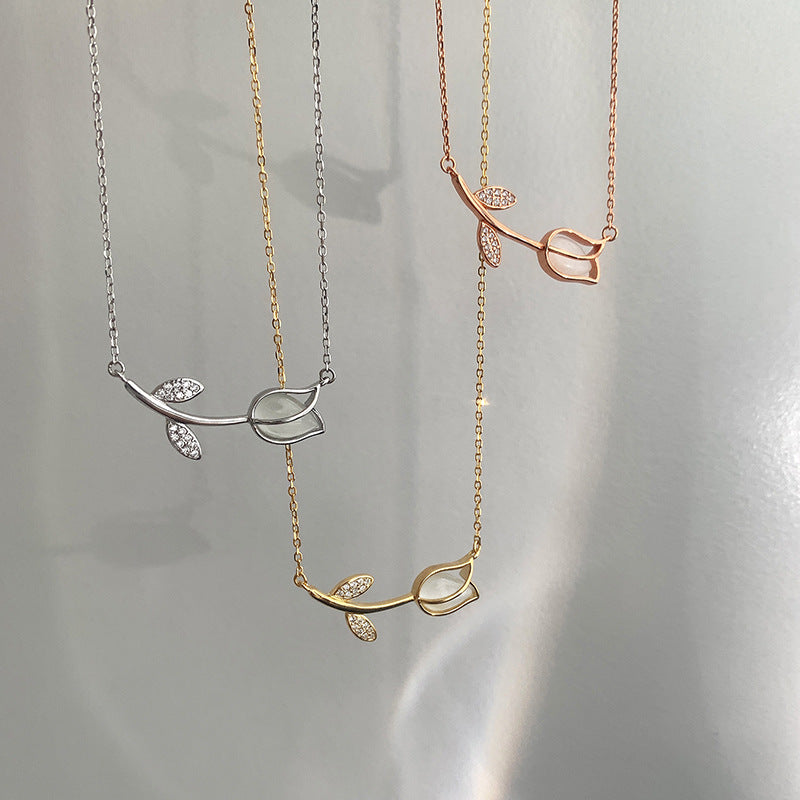 Sterling Silver 925 Tulip Necklace - Simple Rose Flower Pendant, Elegant Minimalist Jewelry Gift