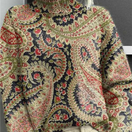 Women's Festive Turtleneck Sweater - Cozy Christmas Print Pullover